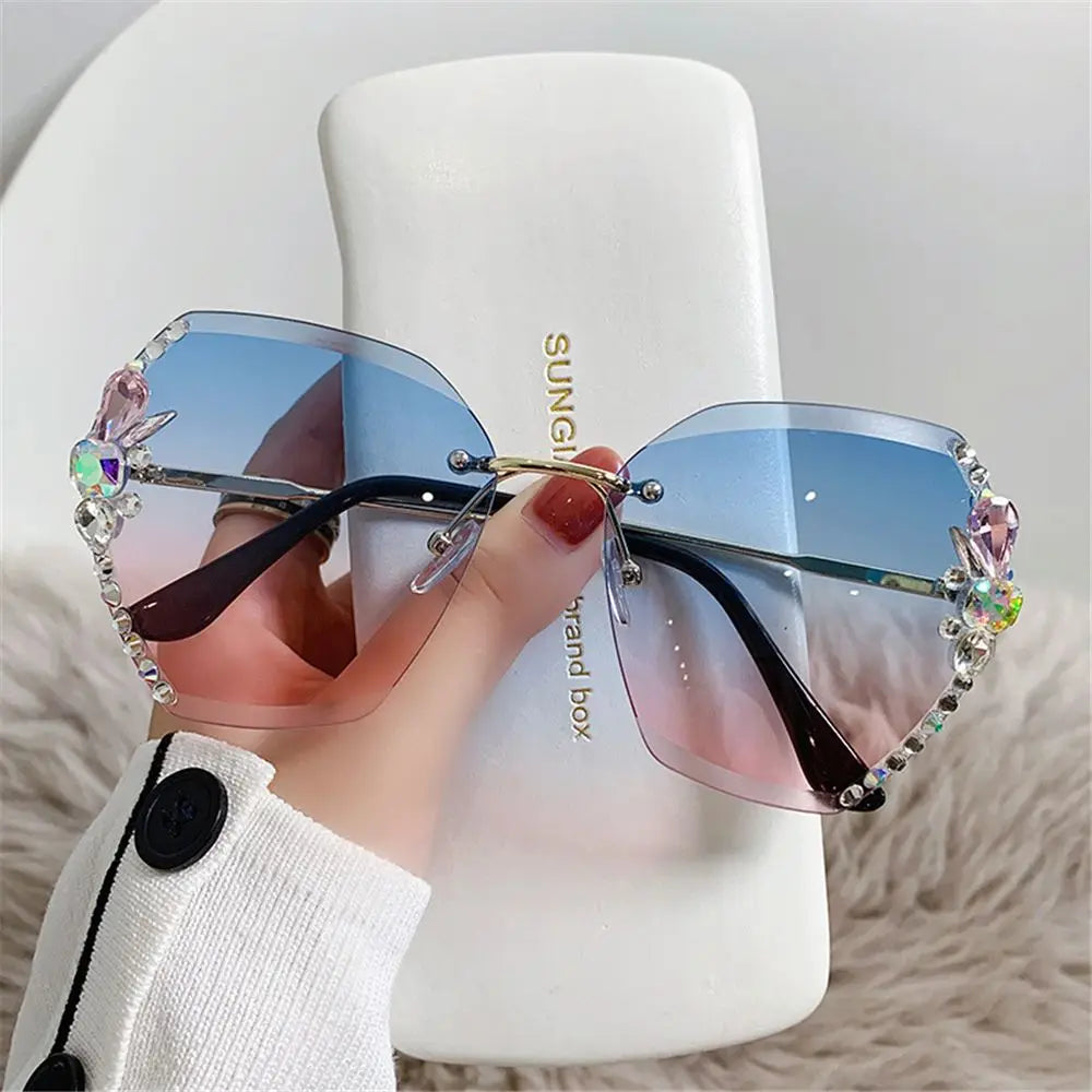 Rimless Trendy Retro Cutting Sunglasses