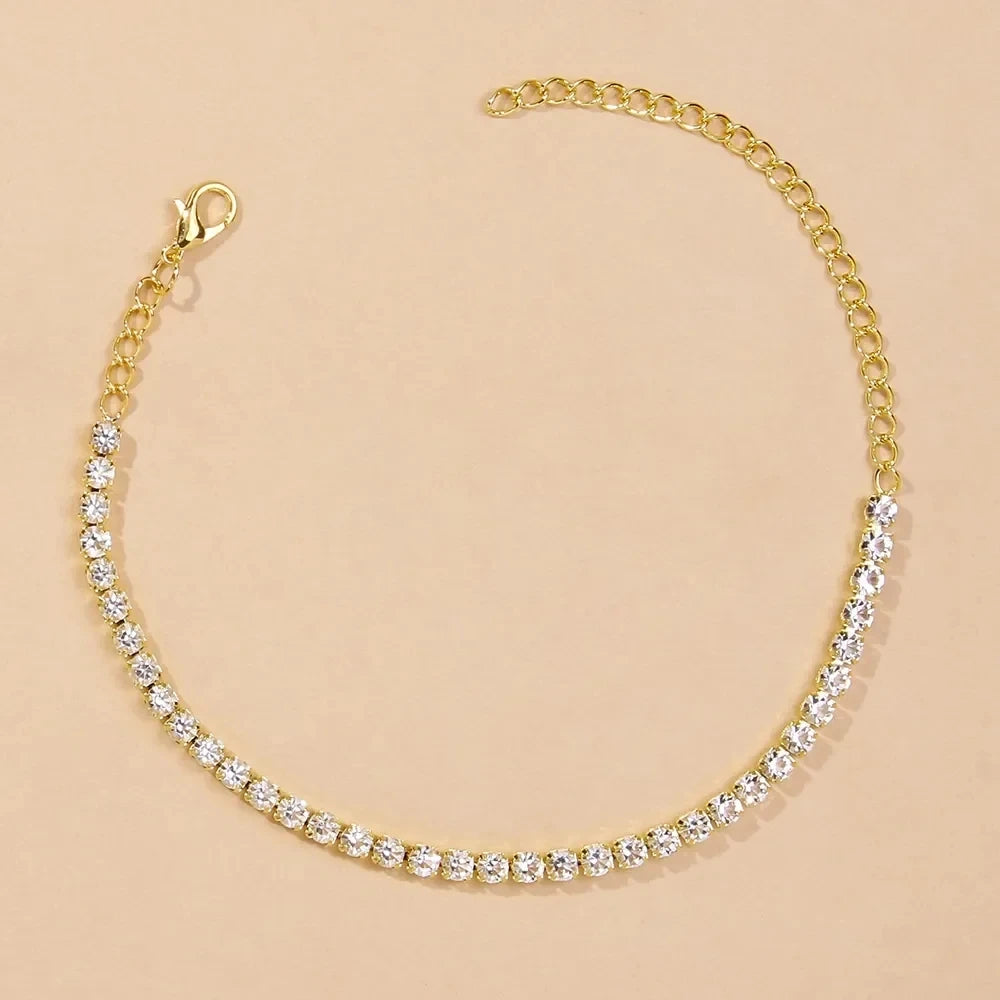Simple Rhinestone Tennis Anklet
