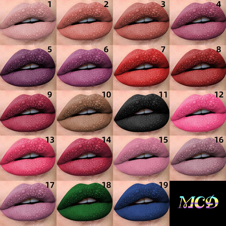 19 colors Matte Velvet Nude Waterproof Liquid Lipstick