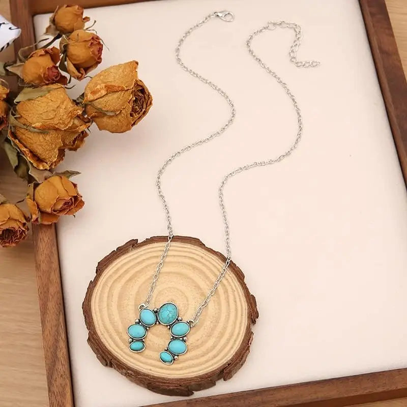 Natural Turquoise Boho Bead Silver Necklace
