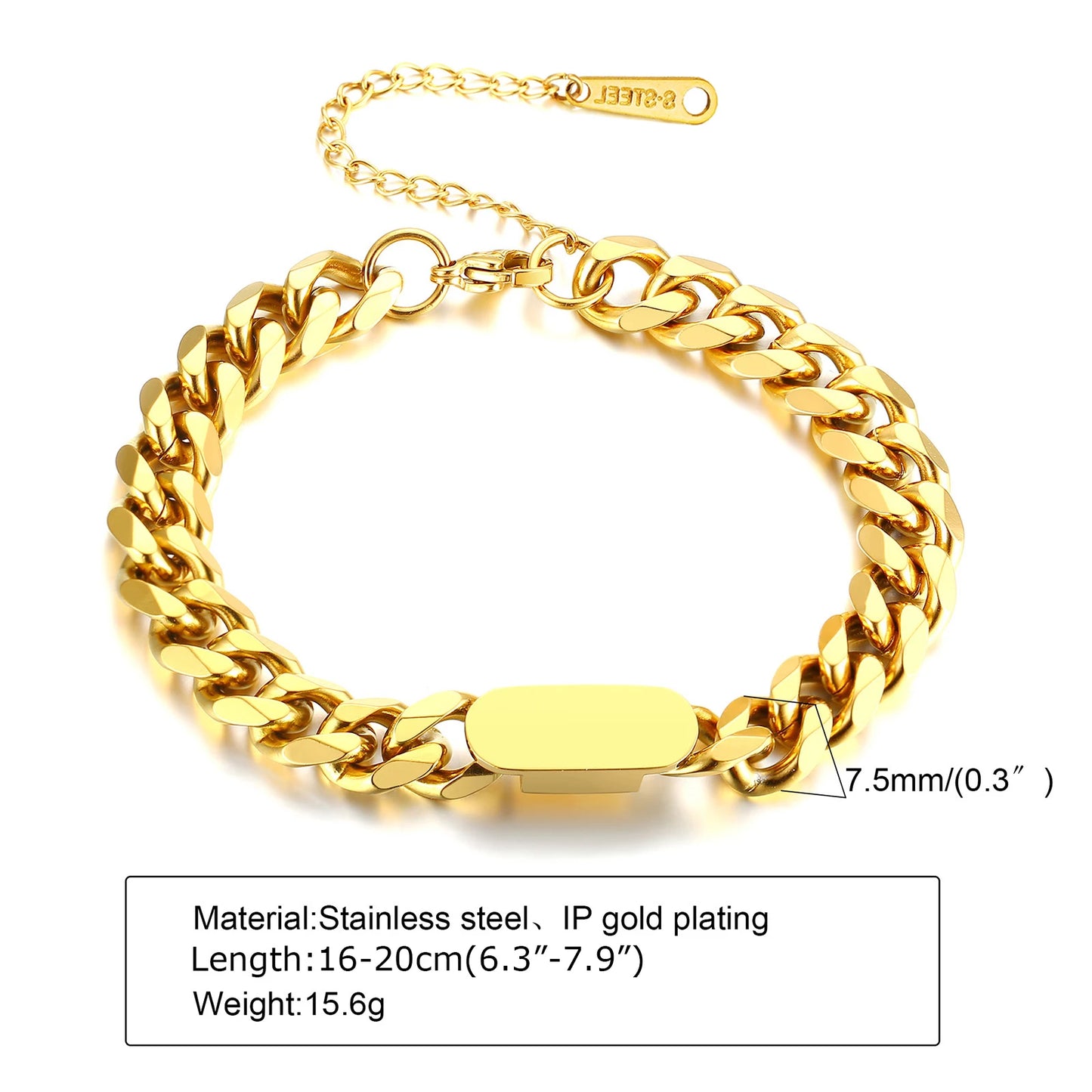 Adjustable Unisex Cuban Chain Bracelet