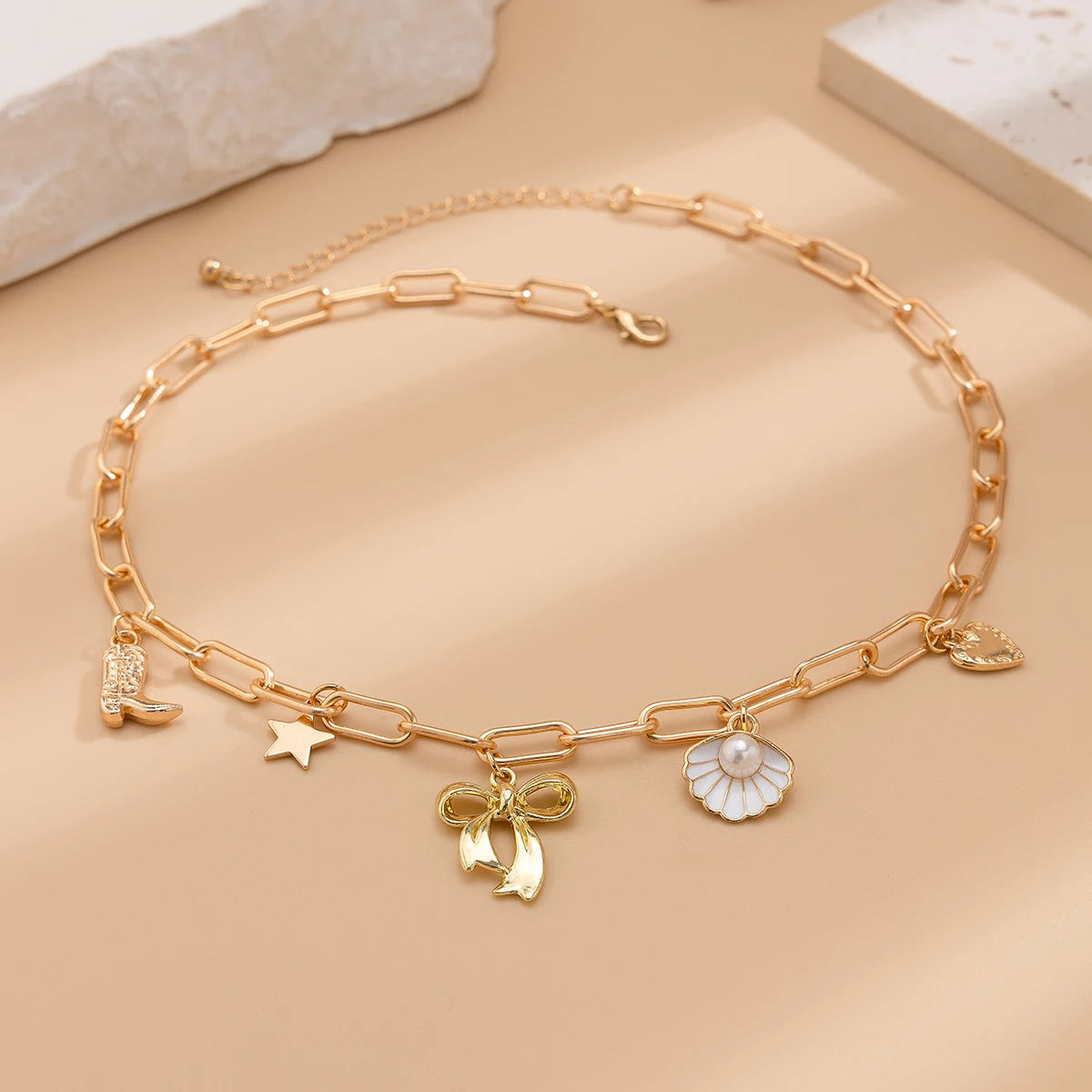 Star Love Heart Bowknot Pendant Necklace