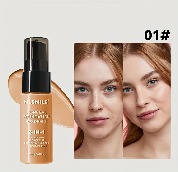 2-In-1 Oil Control Liquid Foundation And Concealer, Full Coverage Long Lasting Waterproof, Hydrating And Brightening Concealer