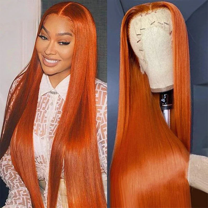 30 Inch Straight Orange Ginger Lace Front Wigs Human Hair