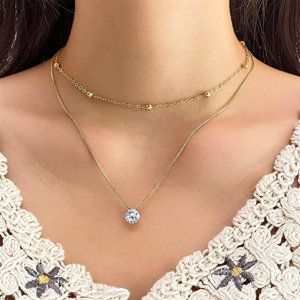 Gold Color Round Shape Crystal Pendant