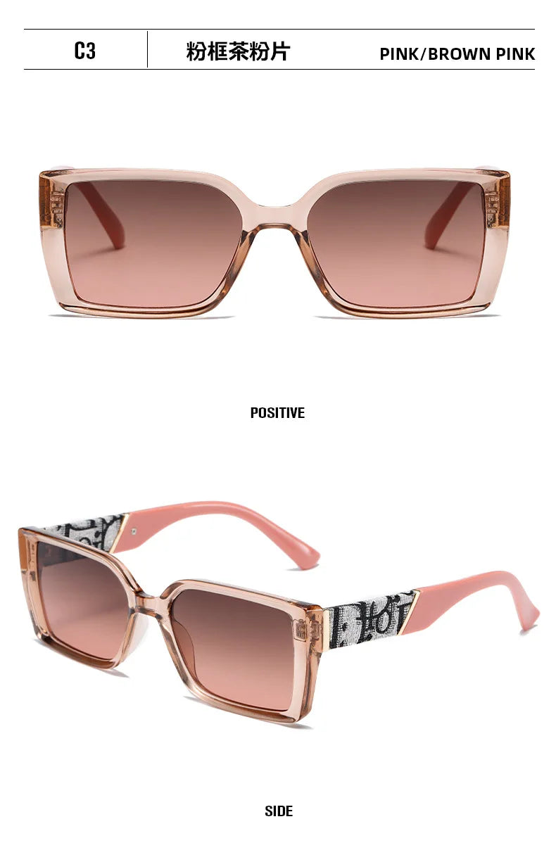 Letter Square Retro Tinted Rectangle Sunglasses