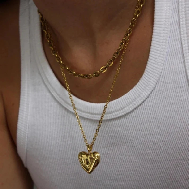 Gold Heart-Shaped Trendy Multi-Layer Necklaces