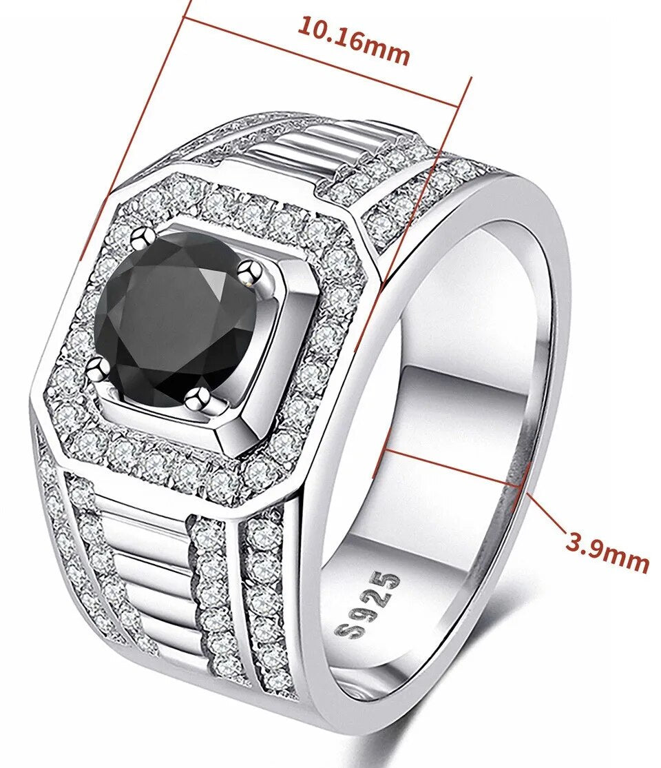 1CT Round Black Moissanite 18k White Gold Plated