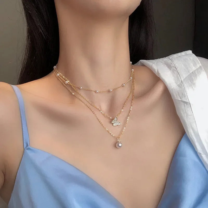 Charm Gold Luxury Multi-layered Zircon Heart Pendant Necklace