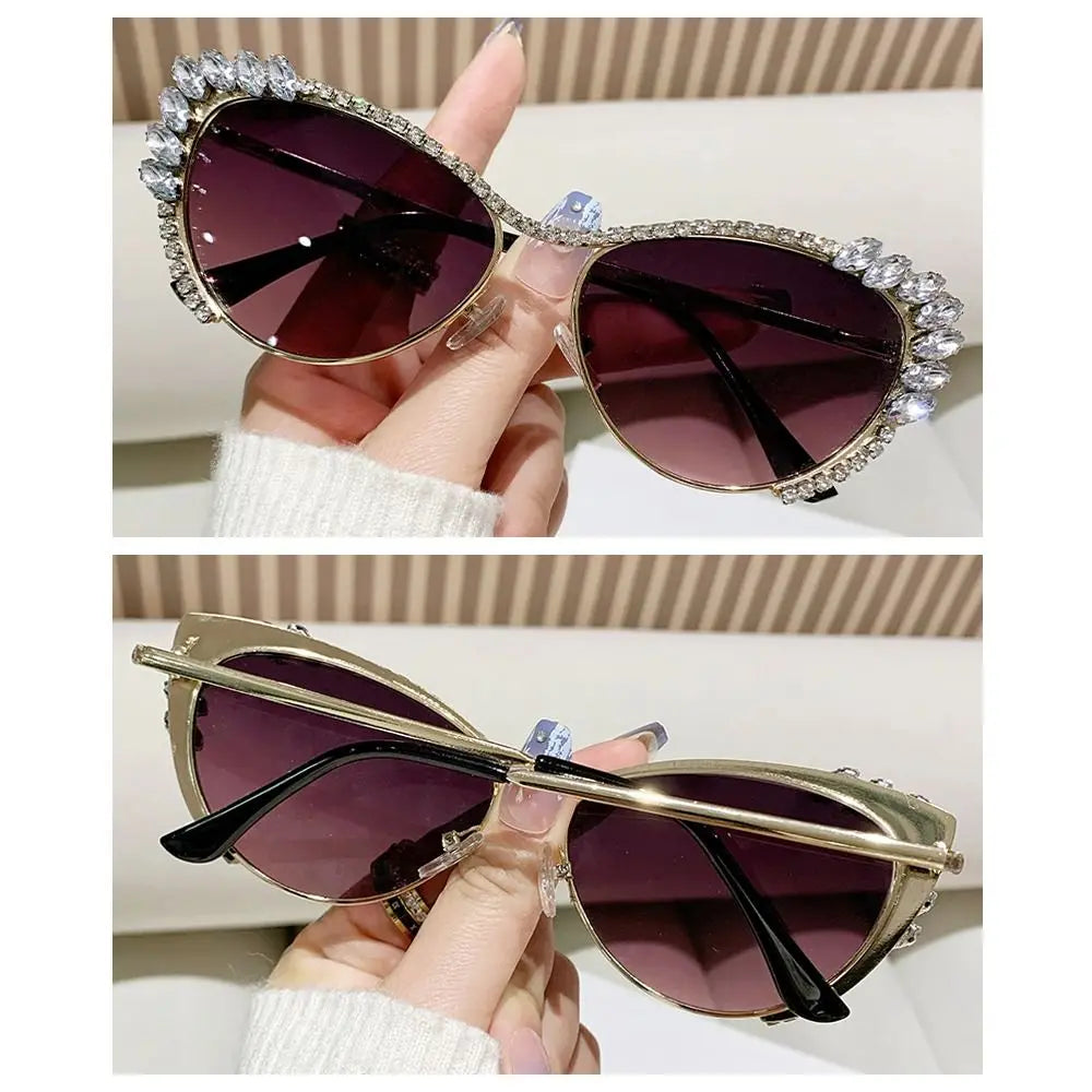 Cat-Eye Rhinestone Embellished Metal Sunglasses