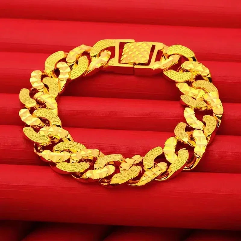 24K 9999 Real Gold Yellow Gold Men's Domineering Bracelet - Ideal for the Boss - like Man