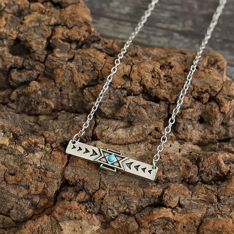 Natural Turquoise Boho Bead Silver Necklace