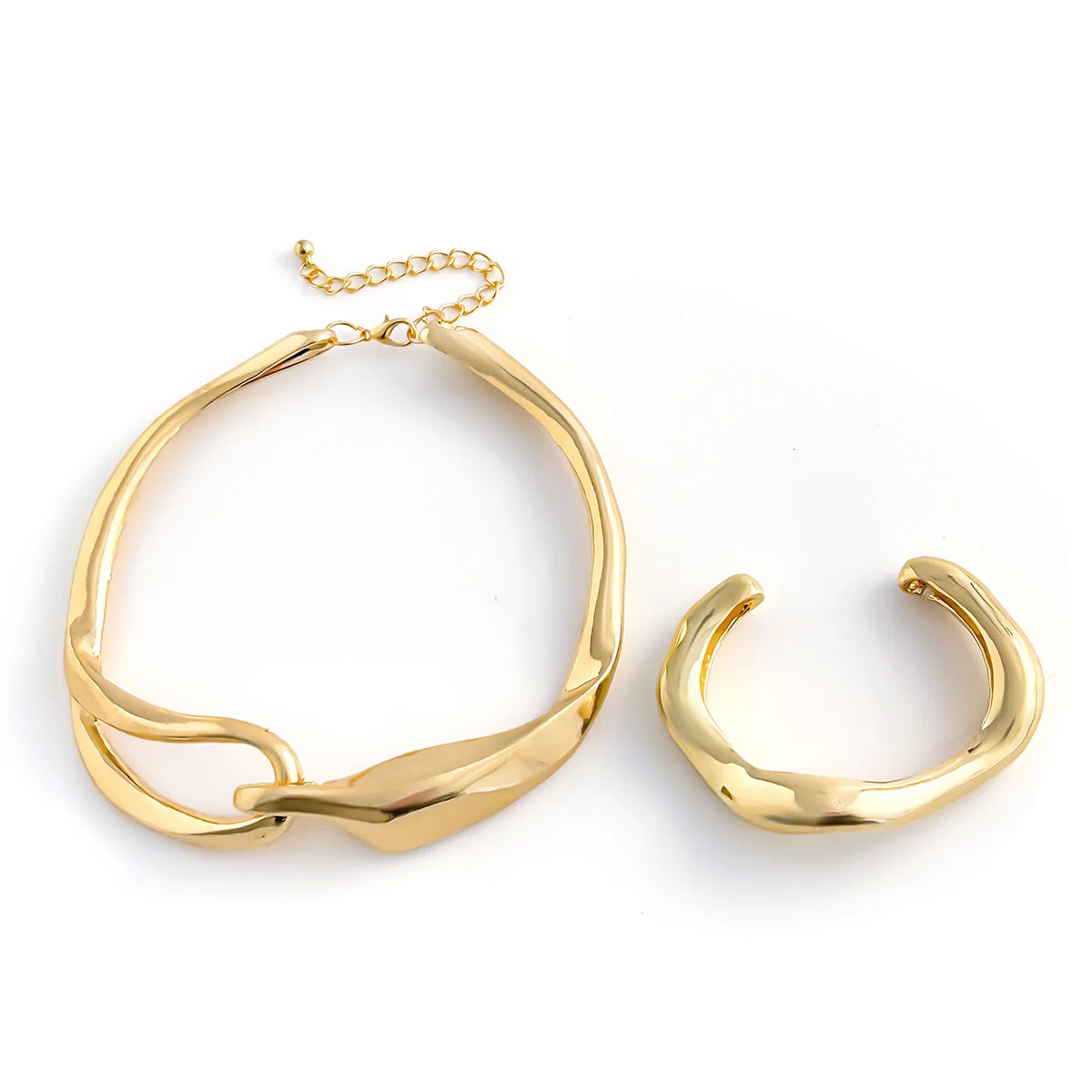 2Pcs Exaggerated Irregular Open Cuff Bangle Necklace Jewelry Set