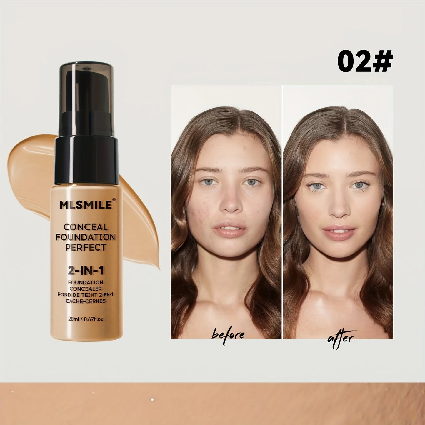 2-In-1 Oil Control Liquid Foundation And Concealer, Full Coverage Long Lasting Waterproof, Hydrating And Brightening Concealer