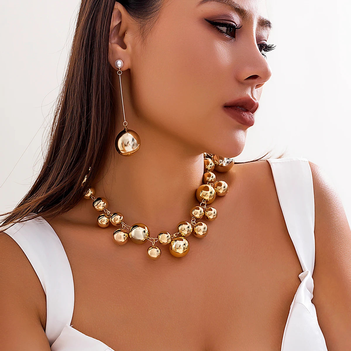 Ball Bead Chain Necklace & Drop Earrings