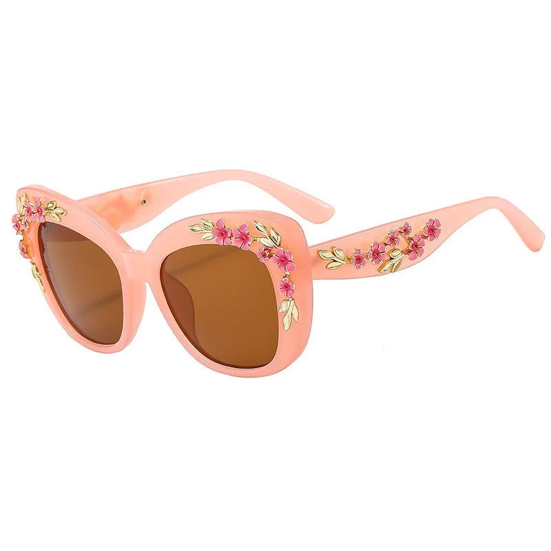 Rose Flower Cat Eye Queen Oversize Sunglasses