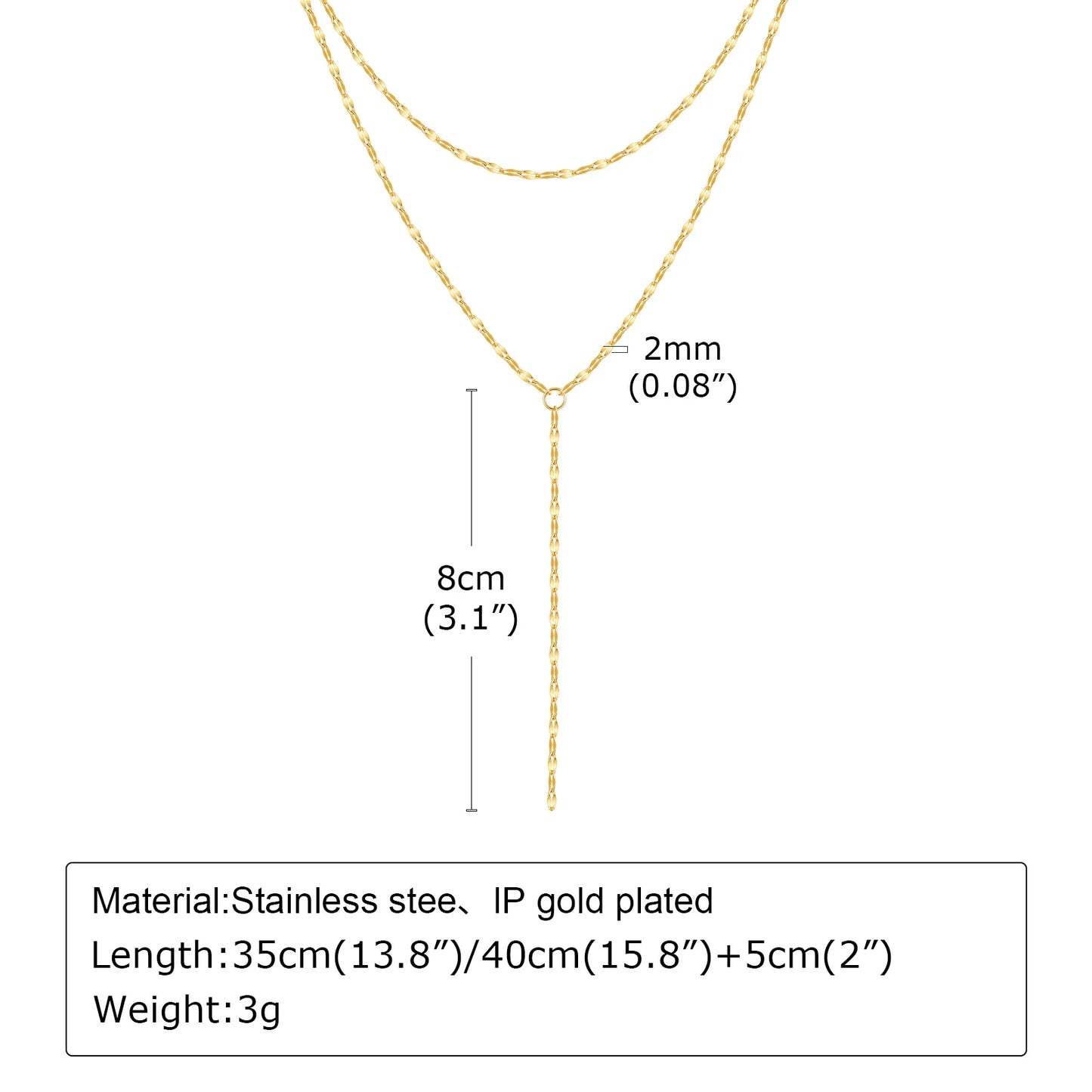 Gold Plated Lariat Necklace Double Layered