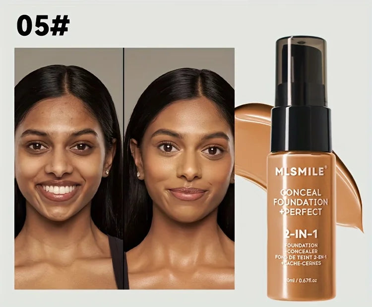 2-In-1 Oil Control Liquid Foundation And Concealer, Full Coverage Long Lasting Waterproof, Hydrating And Brightening Concealer