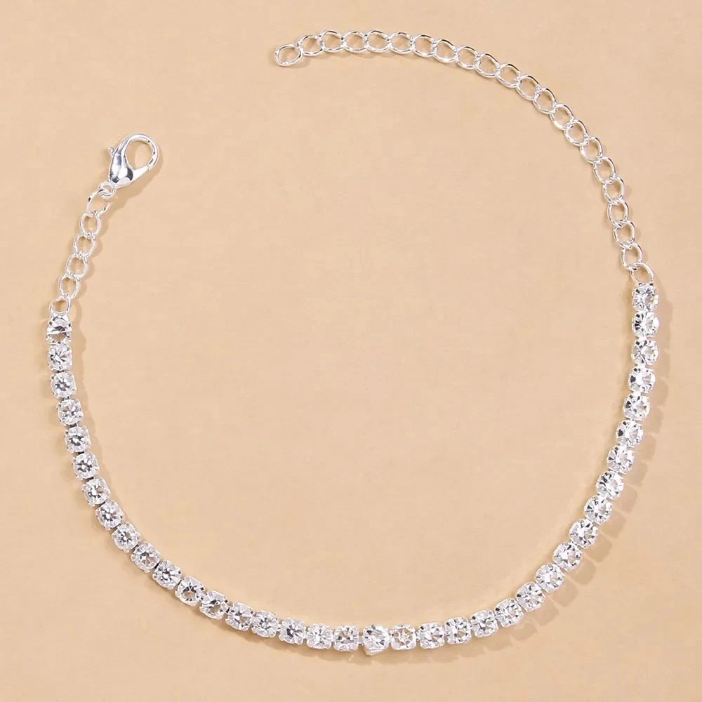 Simple Rhinestone Tennis Anklet
