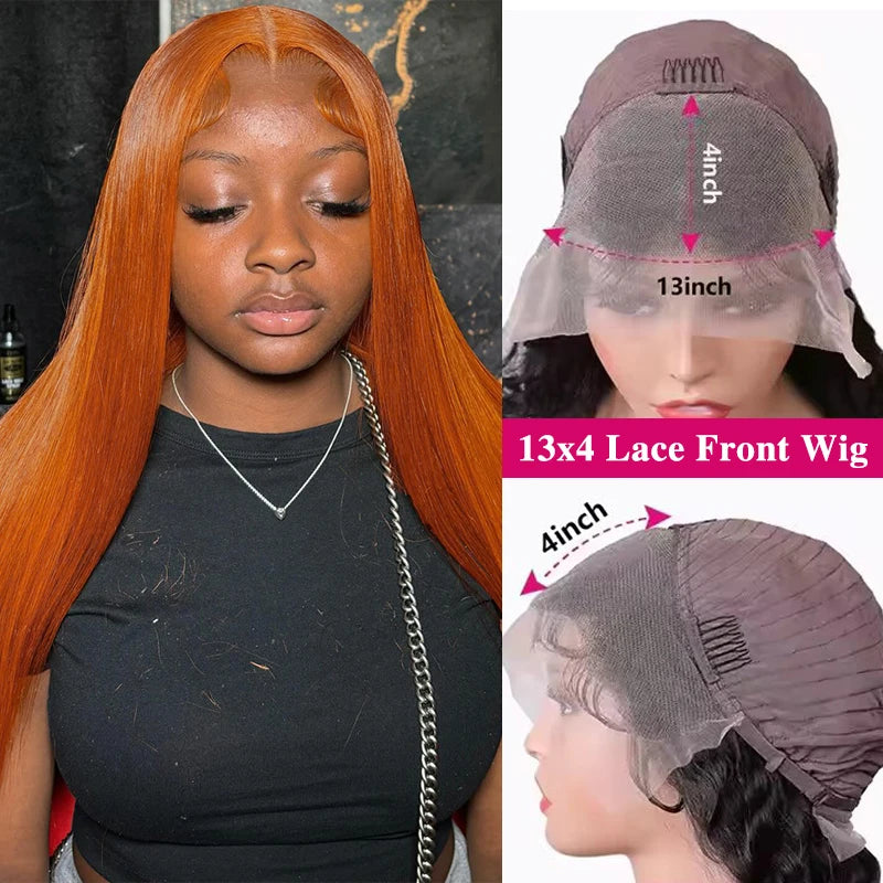 30 Inch Straight Orange Ginger Lace Front Wigs Human Hair