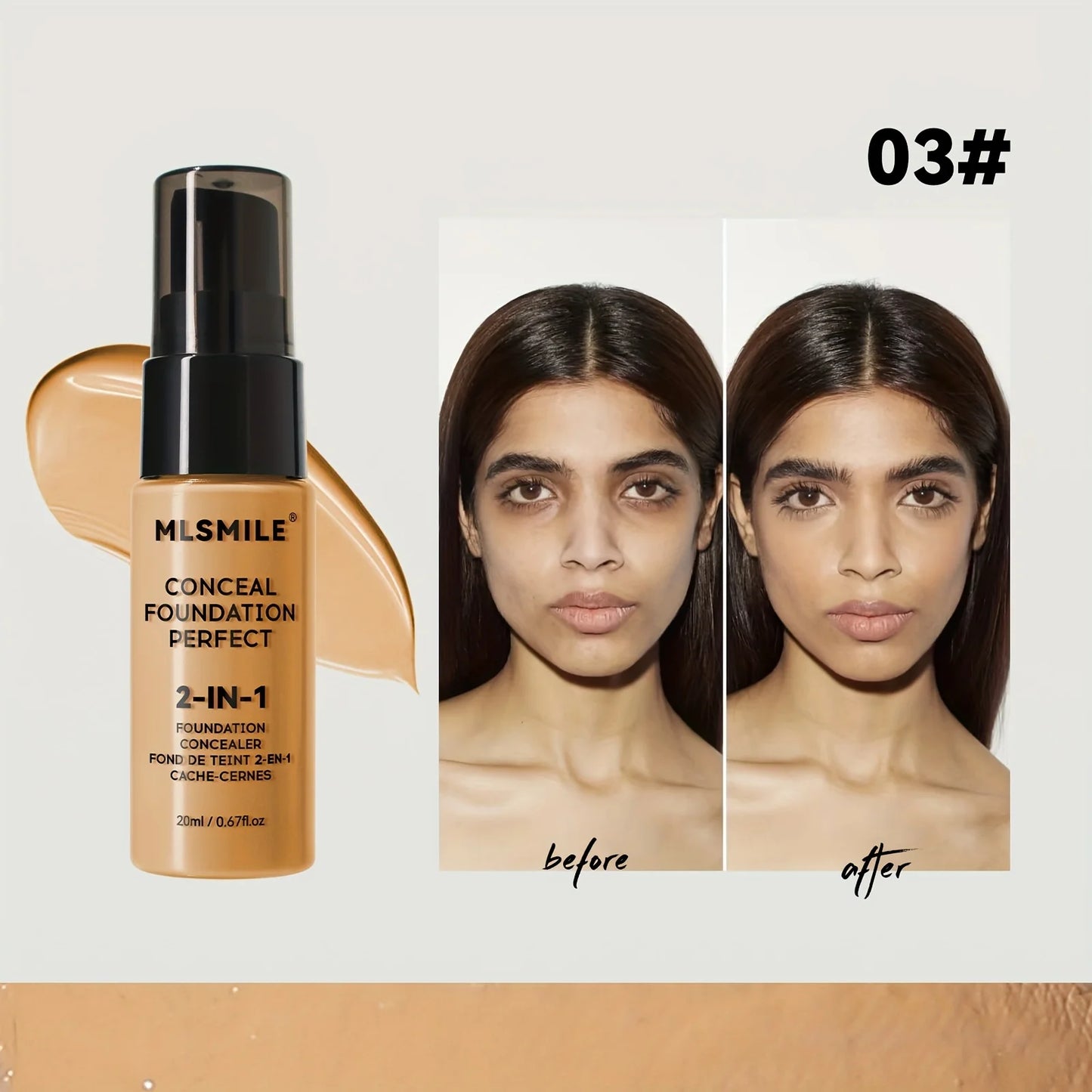 2-In-1 Oil Control Liquid Foundation And Concealer, Full Coverage Long Lasting Waterproof, Hydrating And Brightening Concealer