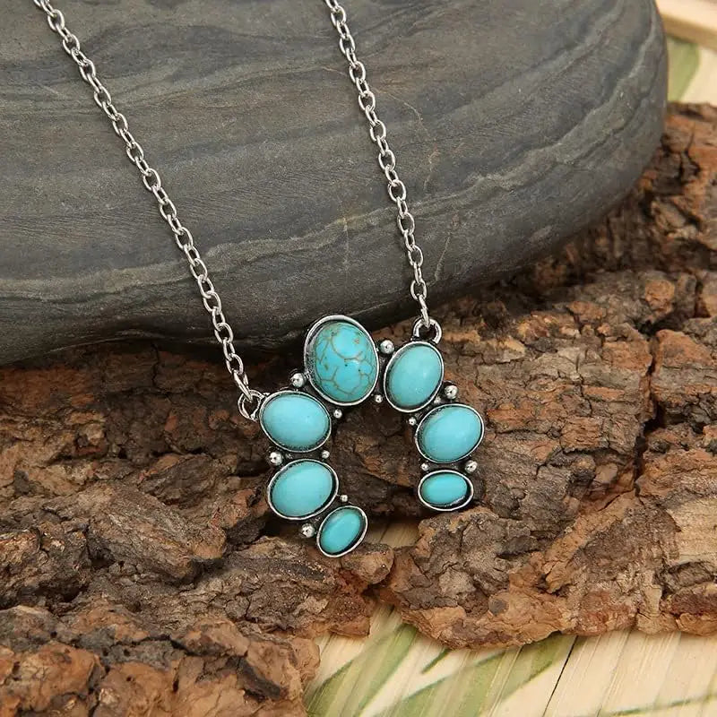 Natural Turquoise Boho Bead Silver Necklace