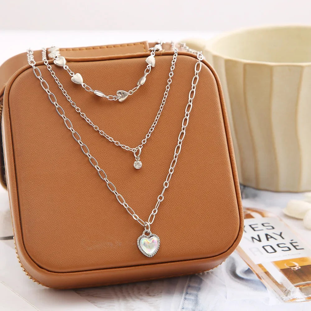 Charm Gold Luxury Multi-layered Zircon Heart Pendant Necklace