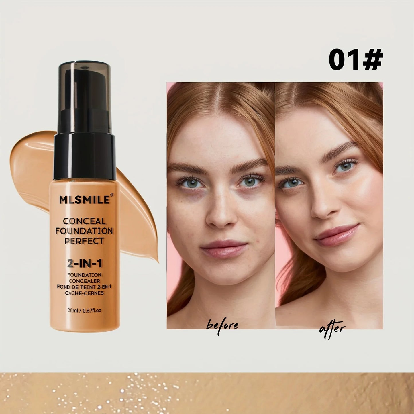 2-In-1 Oil Control Liquid Foundation And Concealer, Full Coverage Long Lasting Waterproof, Hydrating And Brightening Concealer