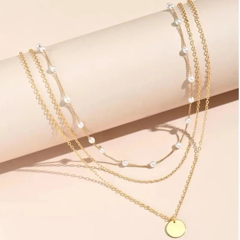 Crystal Pearl Layered Collar Necklace