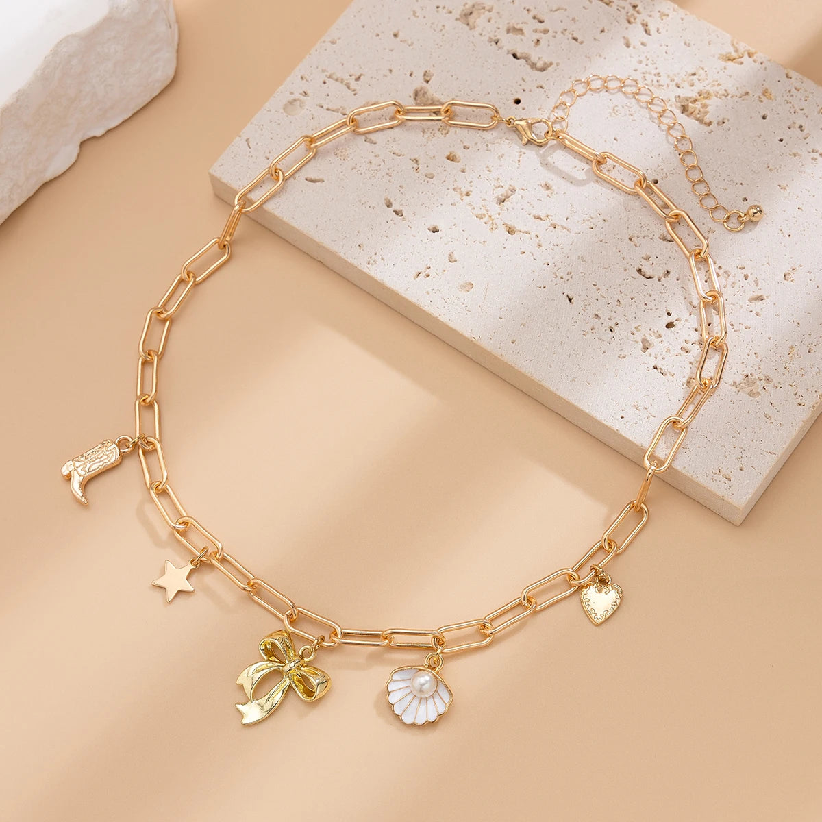 Star Love Heart Bowknot Pendant Necklace