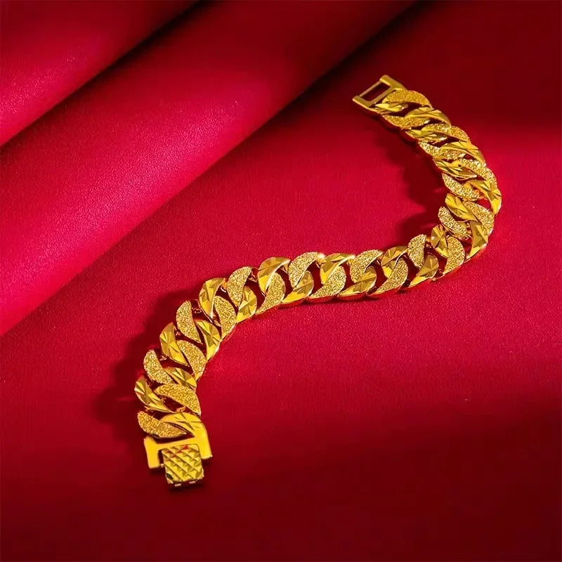 24K 9999 Real Gold Yellow Gold Men's Domineering Bracelet - Ideal for the Boss - like Man