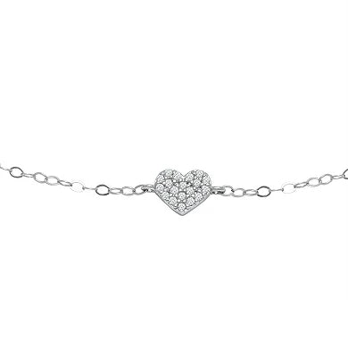 Sterling Silver Cubic Zirconia Heart Station Anklet