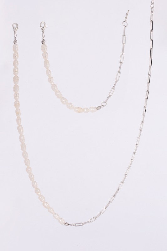 Natural pearl chain bracelet, necklace set
