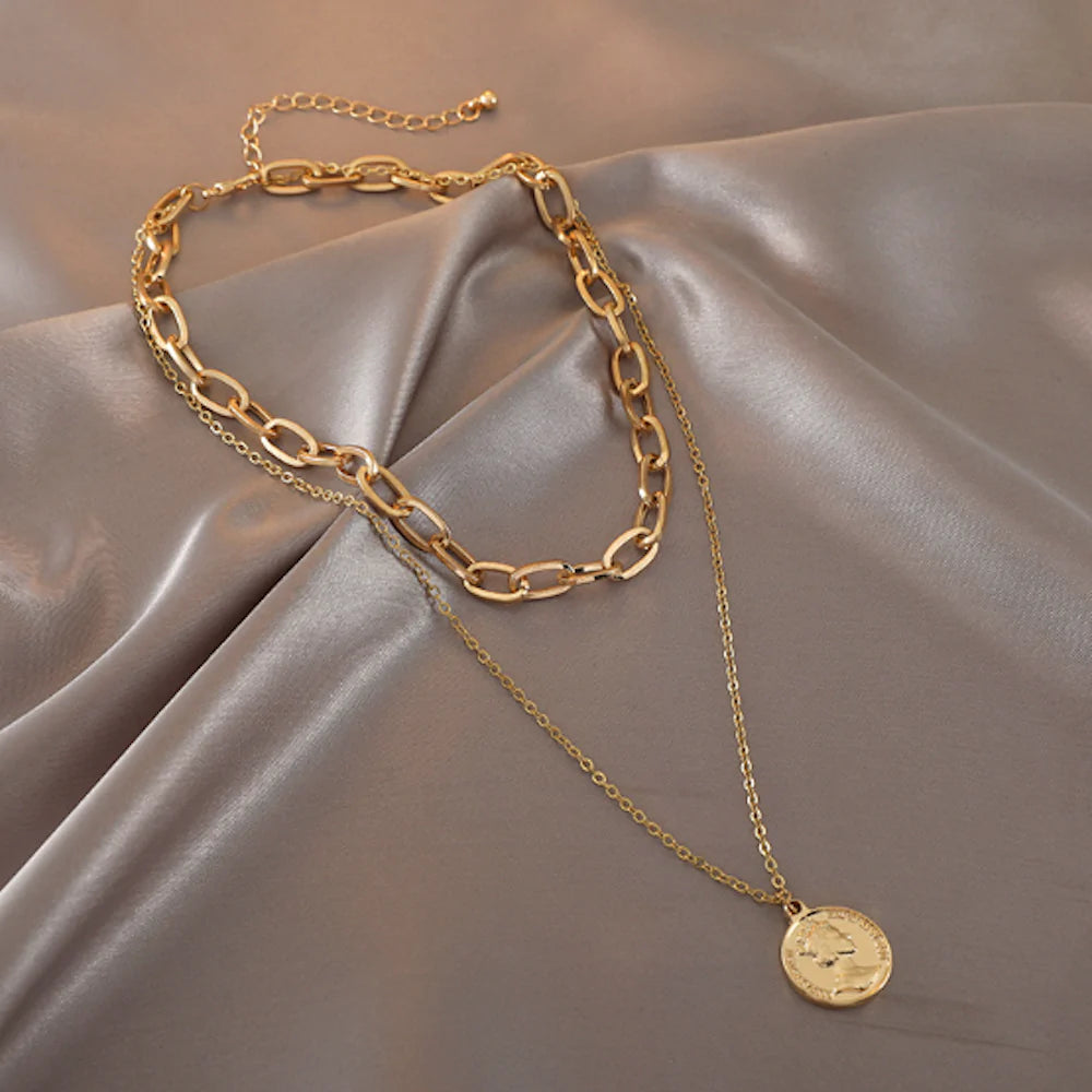 Layered Necklace with Coin Pendant