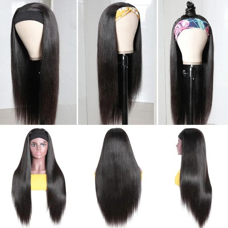 Headband Wig Straight Human Hair Scarf | No GLUE Easy Wear
