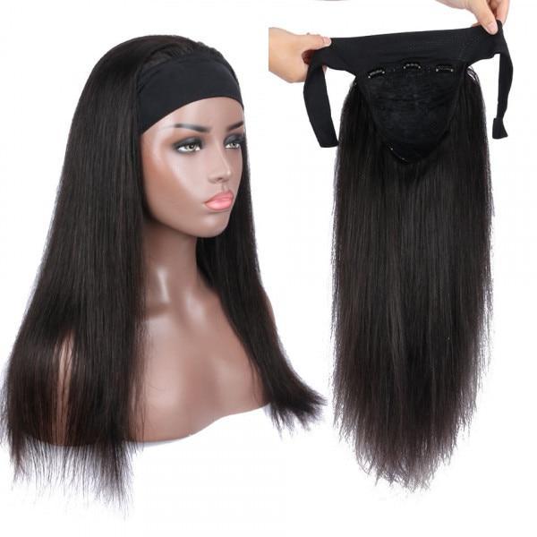 Headband Wig Straight Human Hair Scarf | No GLUE Easy Wear