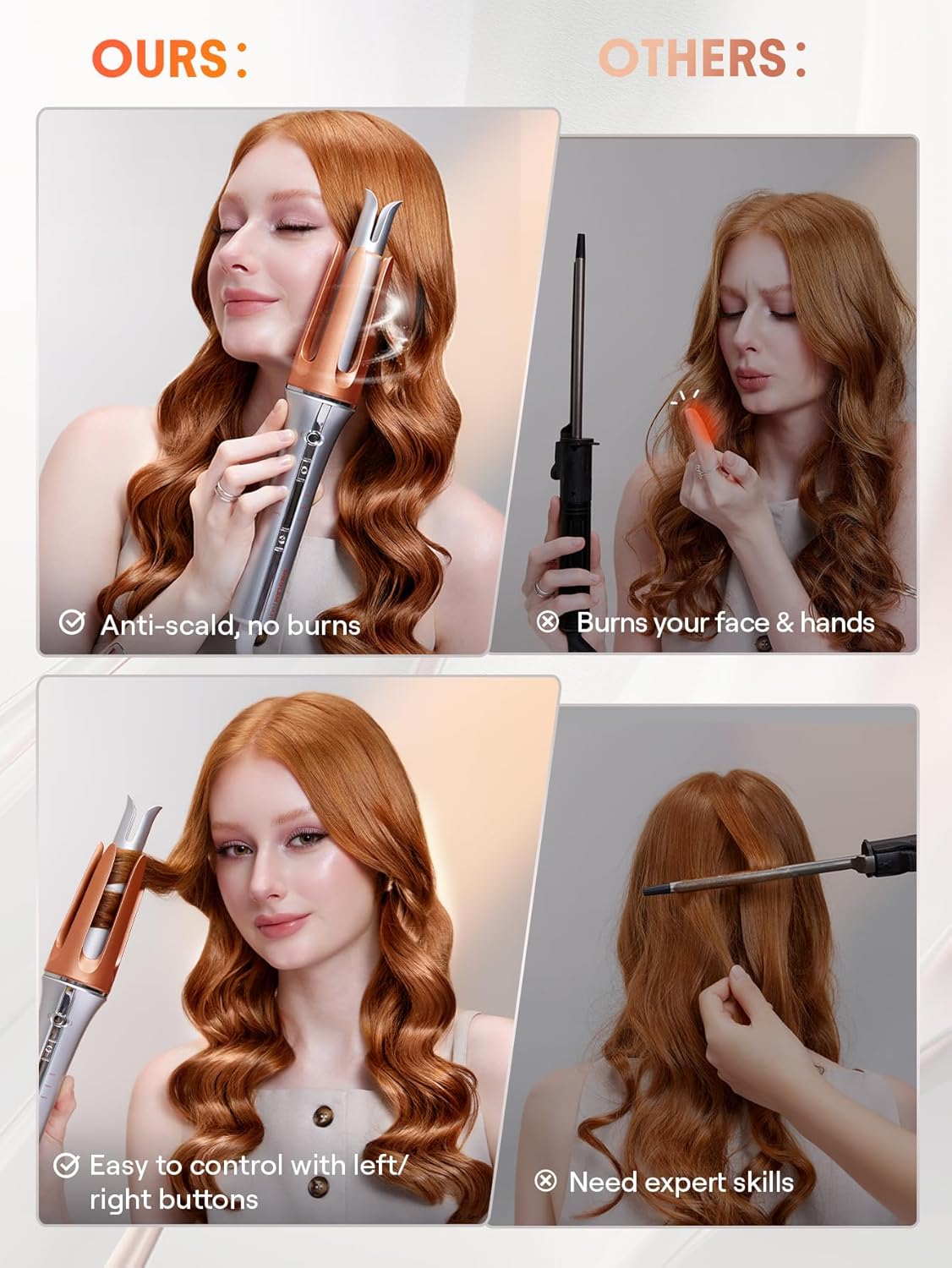 Automatic Curling Iron 1 1/4 inch with 3 Temperatures Fast Heating, 2-Way Rotation