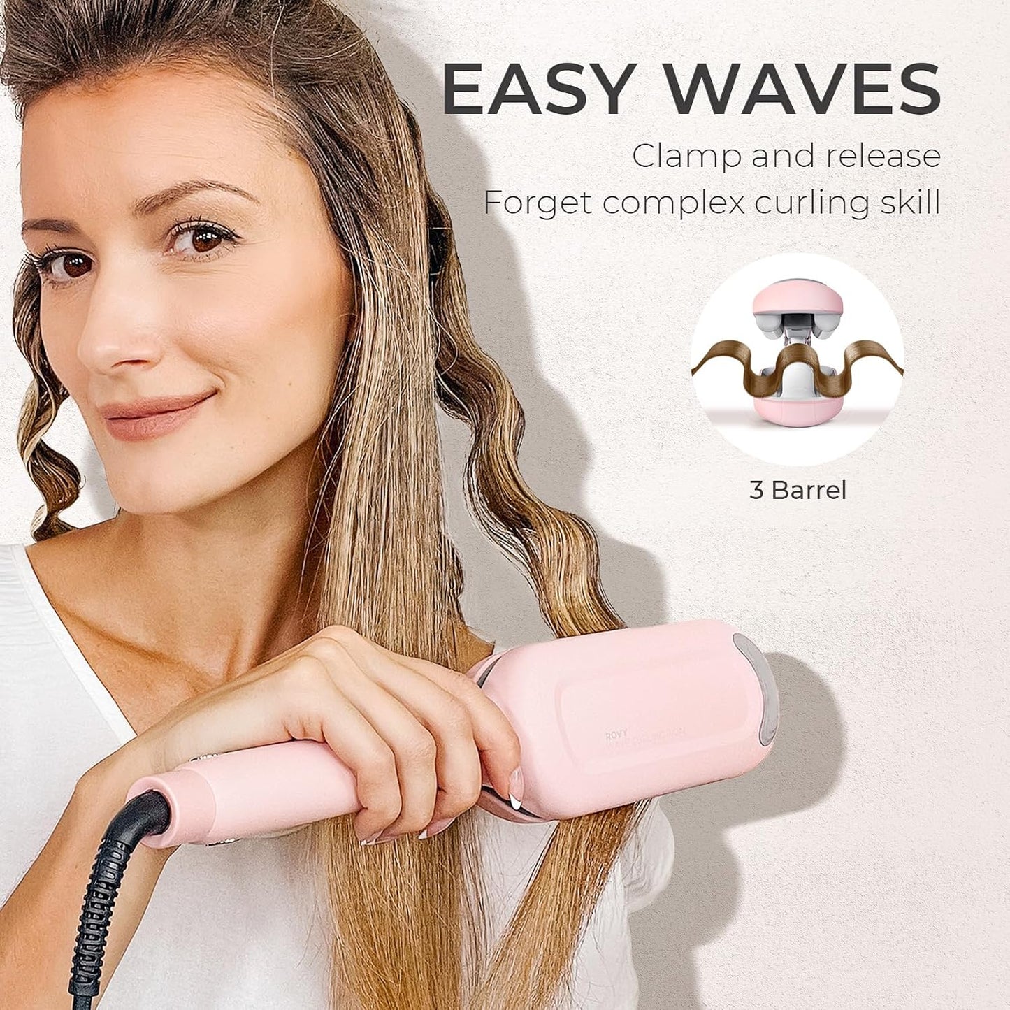 2 in Hair Curling Wands, Ionic Deep Waver Hair Curler Tool with Ceramic 3 Barrel