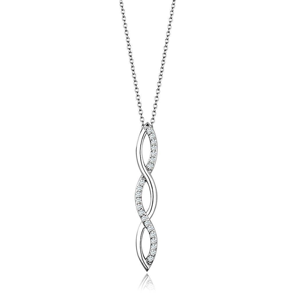 Rhodium Brass Chain Pendant with AAA Grade CZ  in Clear