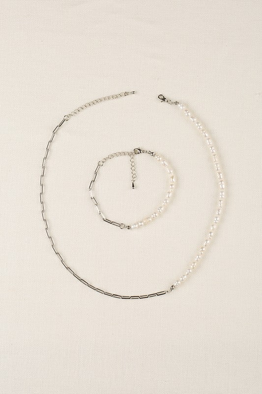 Natural pearl chain bracelet, necklace set