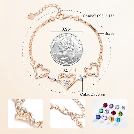 Forever Love Heart Birthstone Bracelet Jewelry Gifts