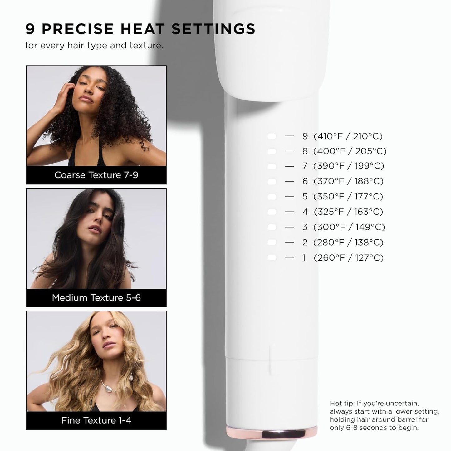Curling Iron with 9 Heat Settings and Ceramic Barrel for Fast Styling and Lasting Results