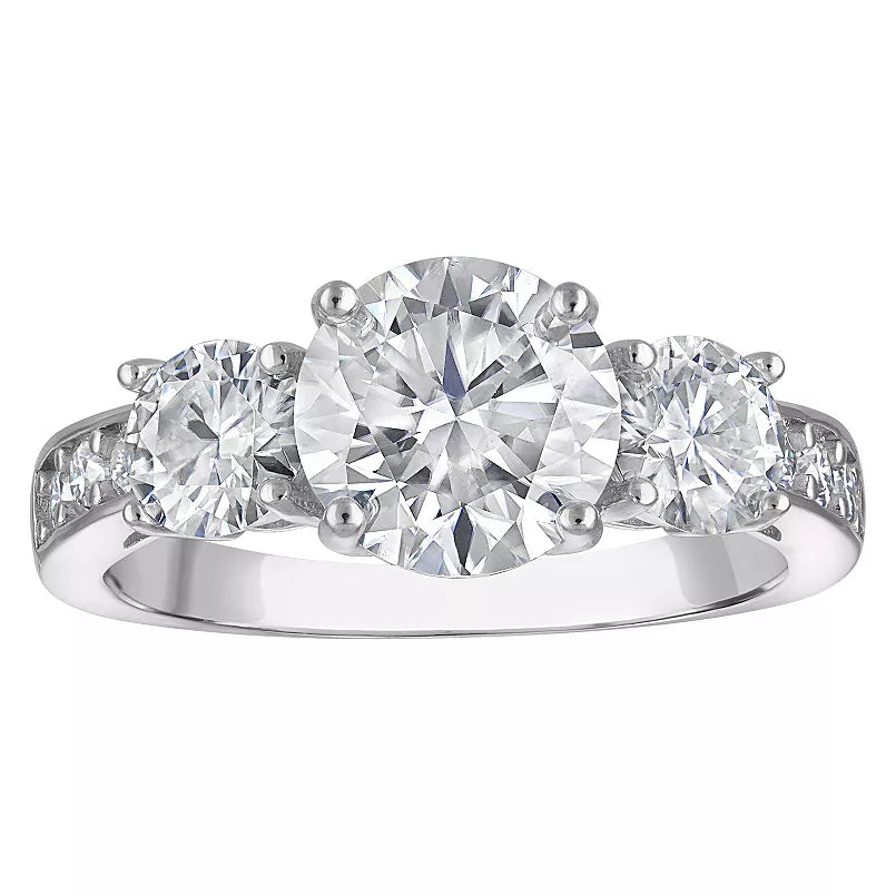 Platinum Over Silver 3 1/4 Carat T.W. Lab-Created Moissanite Engagement Ring