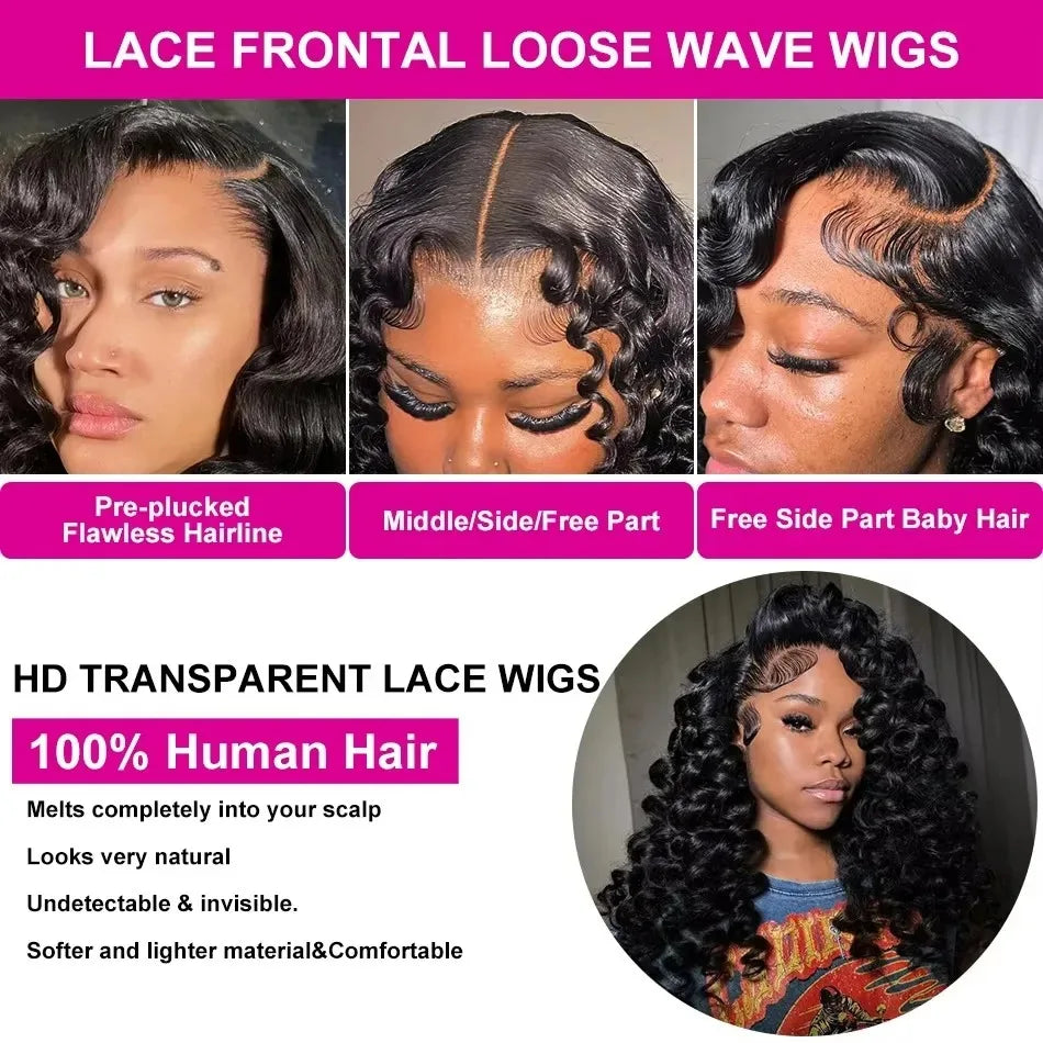 Brazilian 30, 40 Inch Loose Wave | 13x6 HD Lace Frontal Curly Lace