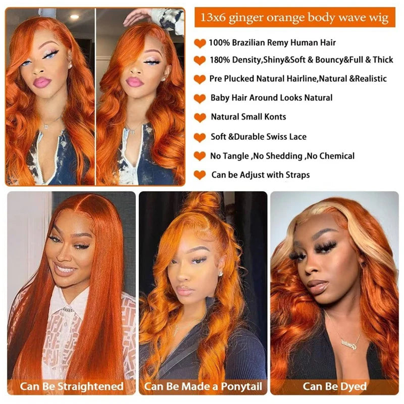 13x6 Orange Ginger | Pre Plucked 13x4 Human Hair