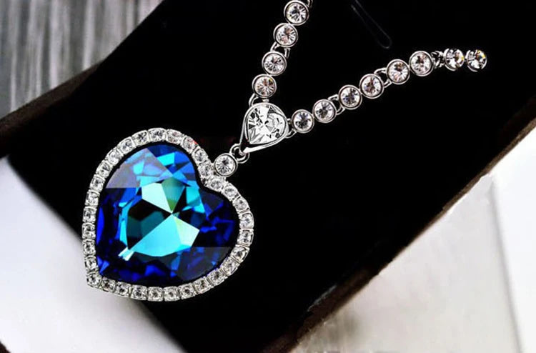 Titanic Heart Of The Ocean Rose Blue Crystal Necklace