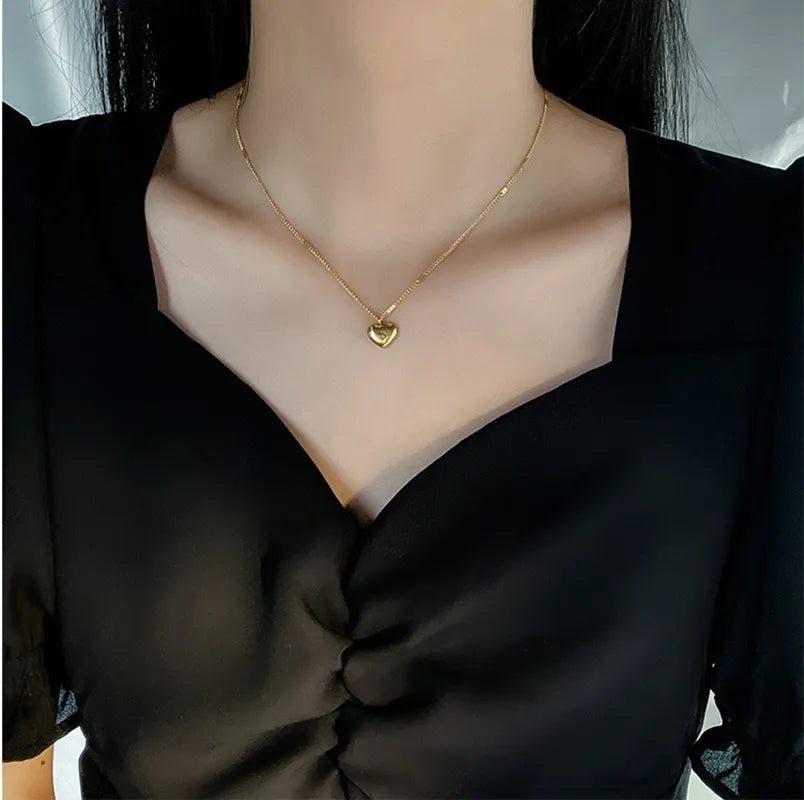 Stainless Steel Gold Color Love Heart Necklaces