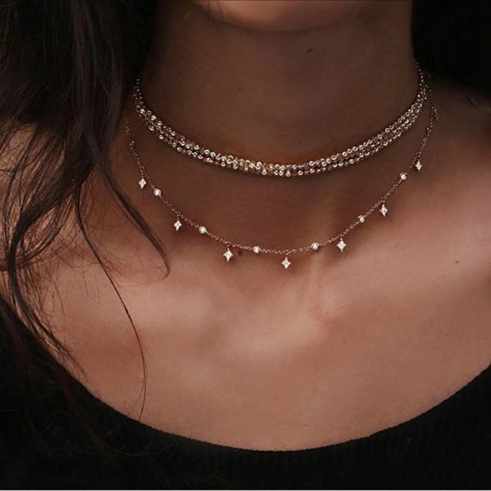 Crystal Heart Star Sun Moon Necklace