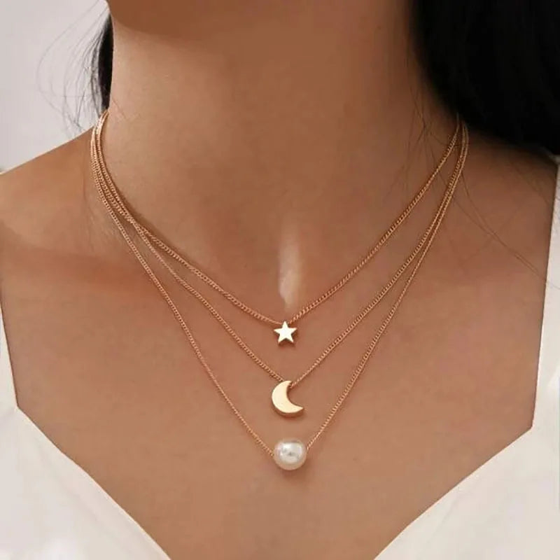 Shiny Crystal Moon Star Love Pearl Pendant