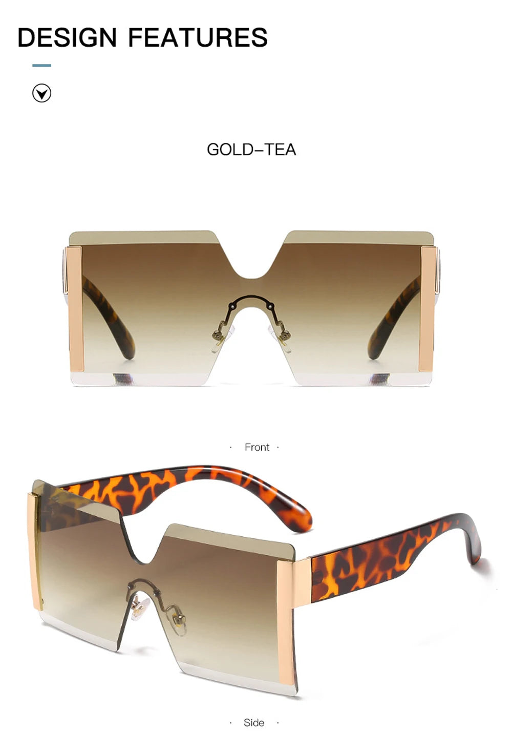 Fashion Oversized Square Rimless Sunglasses